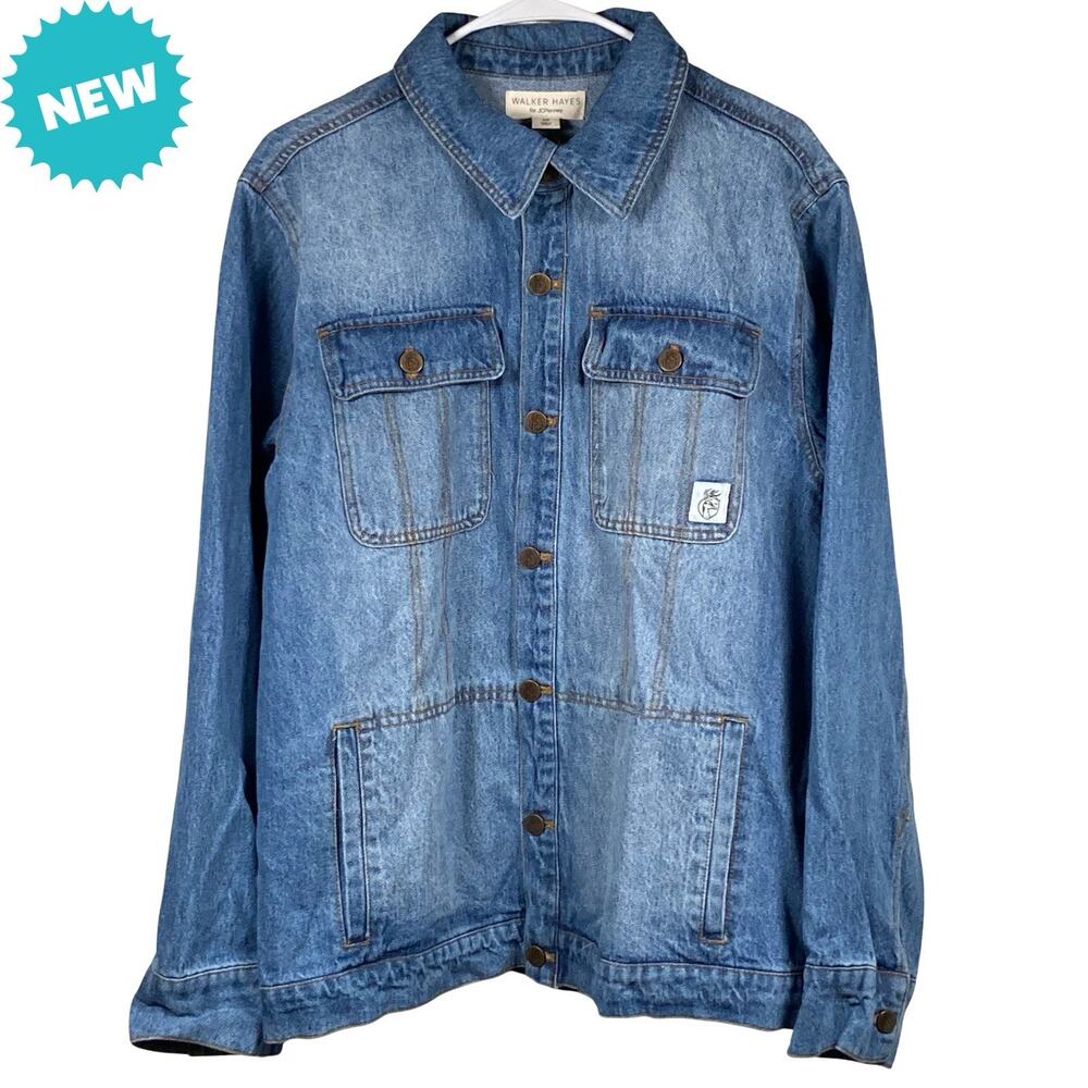 NWT Walker Hayes Denim Jacket Men's Medium Retro Fading Pockets